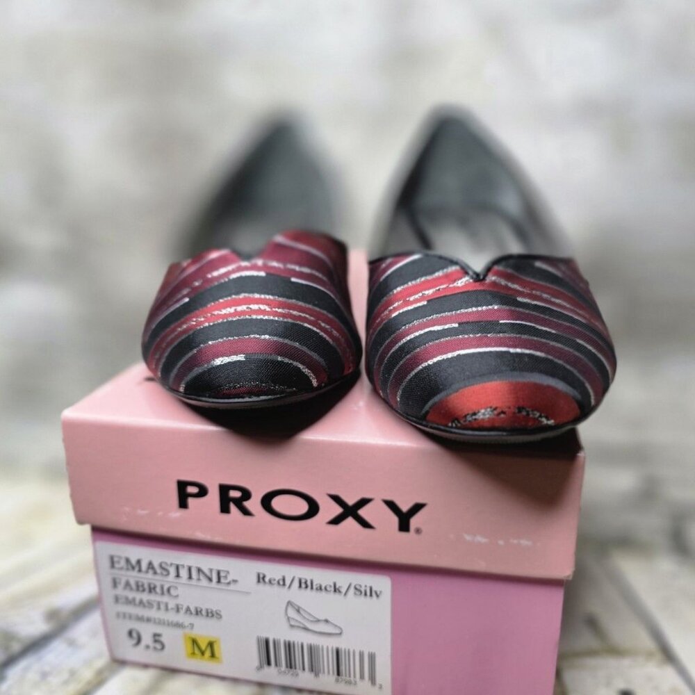 PROXY Black Red Silver Womens Emastine Dress Wedge Heels Shoes  Size 9.5B